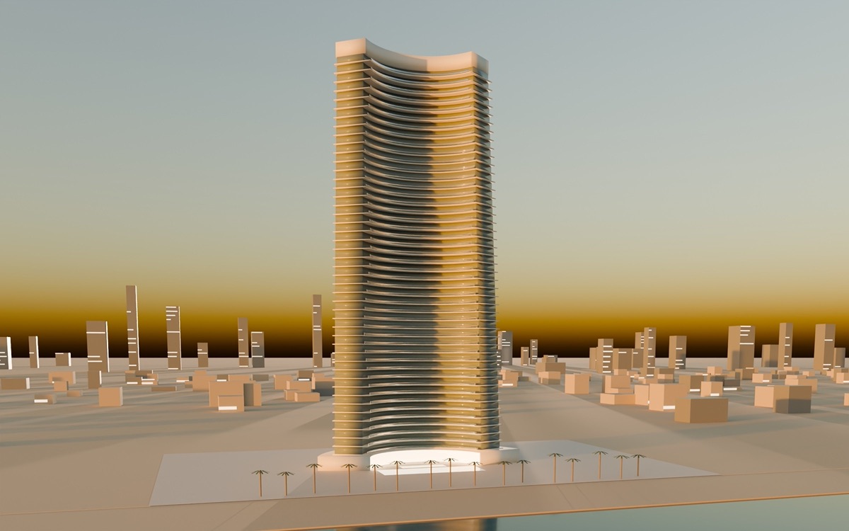 Crescent Bay Residences — Körfezden gün batımında kuş bakışı görünüş