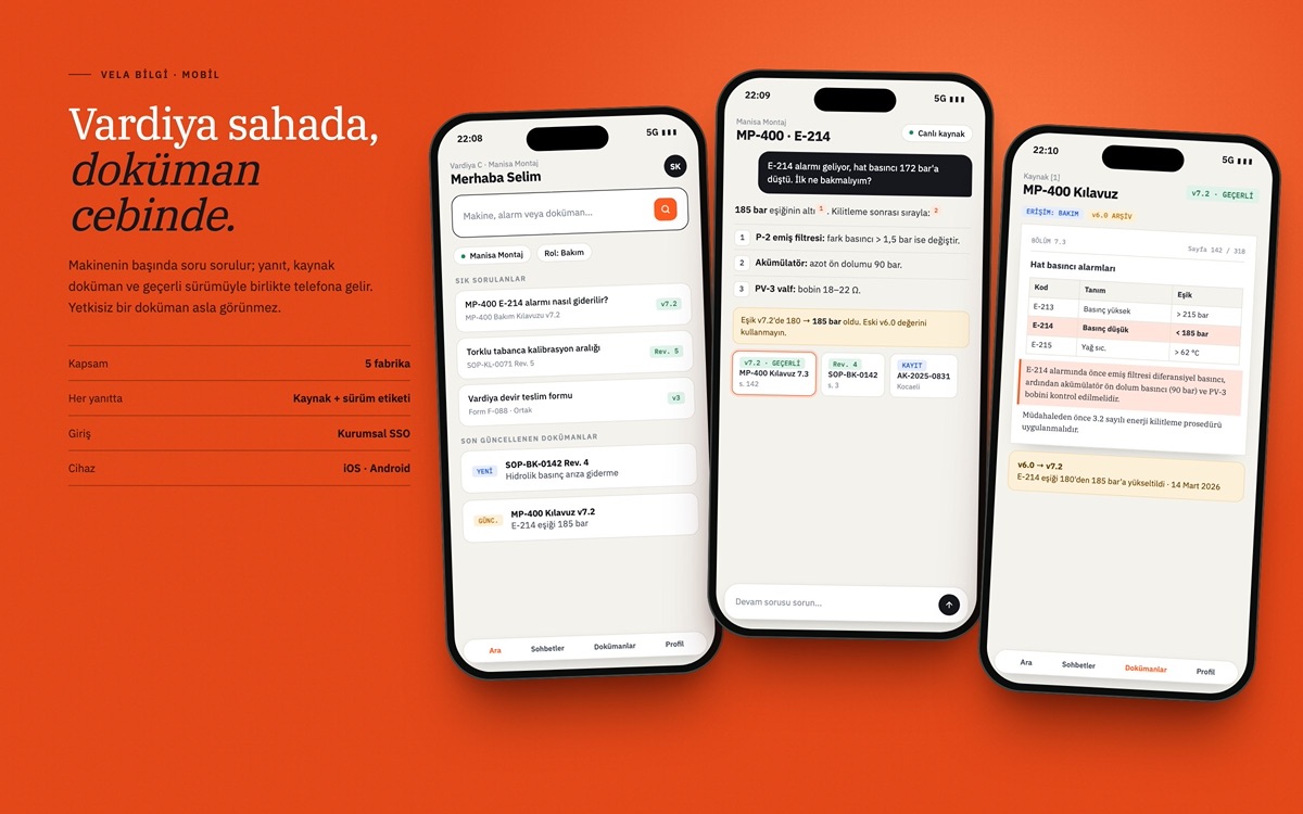 Vela Endüstri Grubu — Vardiya mühendisleri için mobil arayüz